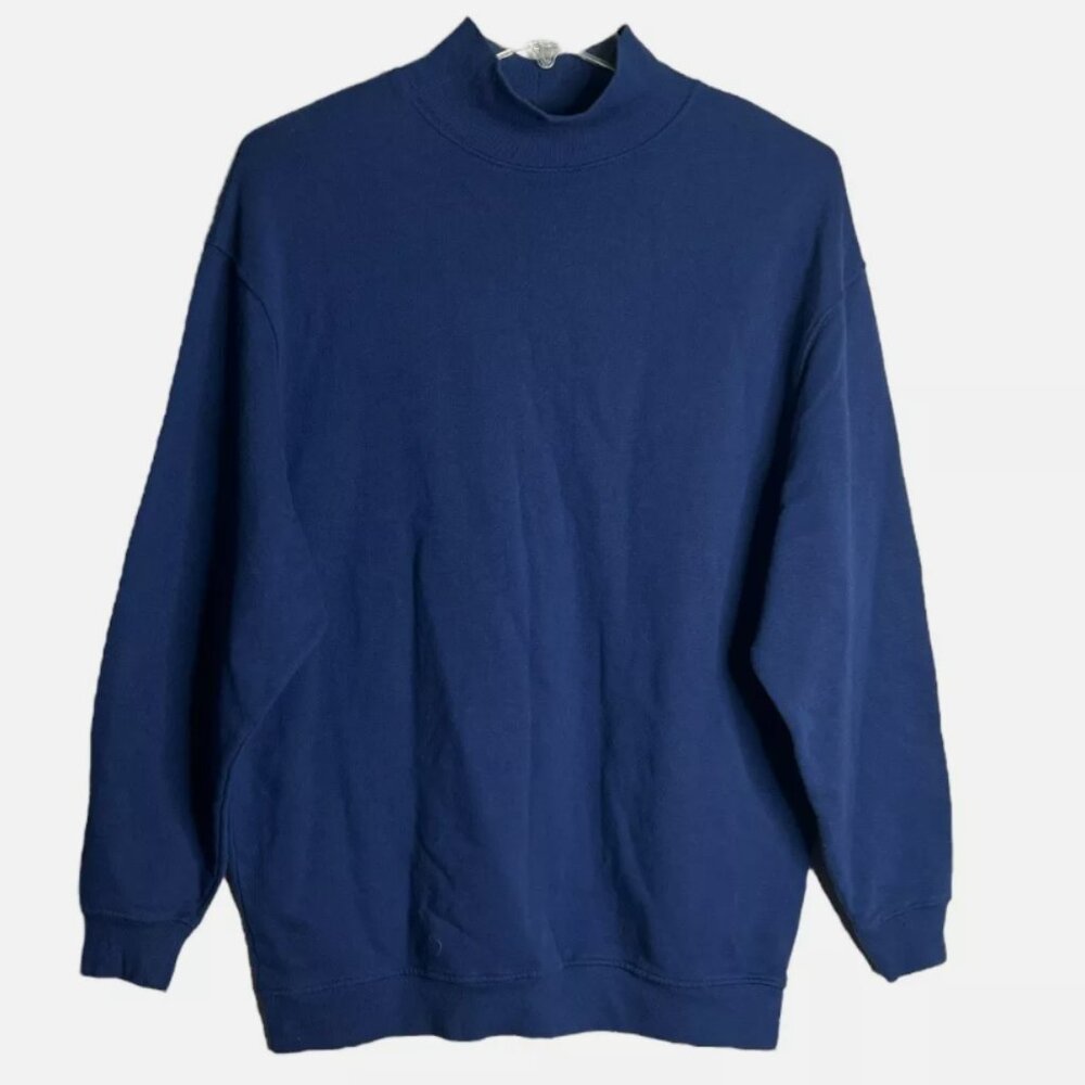 TOPSHOP Oversized Funnel Mock Neck Sweatshirt in Navy Blue